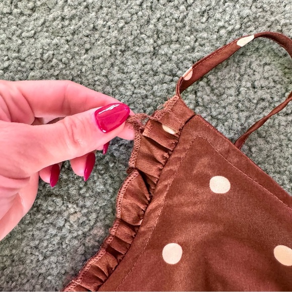 Japna Brown with Tan Polka Dots Midi Satin Dress - Picture 4 of 7